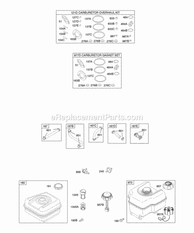 Fuel Supply Diagram and Parts List for 122432-0120-E1  Briggs and Stratton Engine